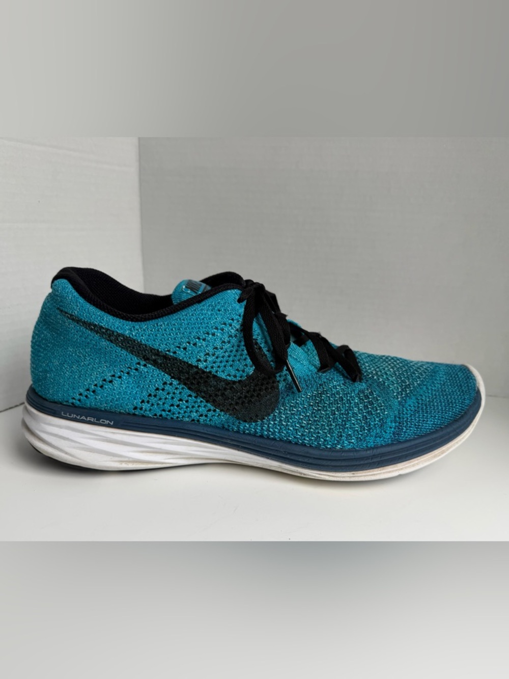 Nike Flyknit Lunar 3 698181-401 Blue White Running Shoes Lace Up Mens Size 12 - Picture 6 of 16